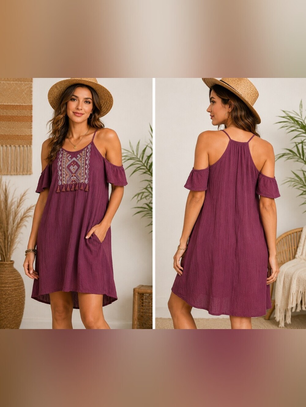 🌸 Knox Rose Embroidered Tassel Boho Dress | Cold Shoulder | Size Small